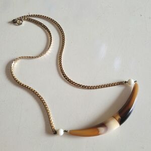 Vintage Faux Horn Miami Cuban Link Chain Curved Bar Necklace Boho Gold Brown